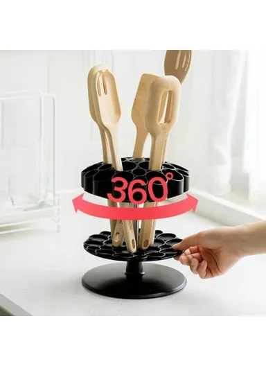 Rotating Cutlery Organizer Kitchen Utensil Holder Drainer Rack for Spoons Chopsticks Forks Knives