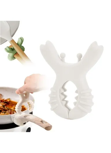 Non-Slip Silicone Kitchen Use Clip Stand, Multi-Function Pot &amp; Utensil Holder (L9 x W7 x H2)cm - White
