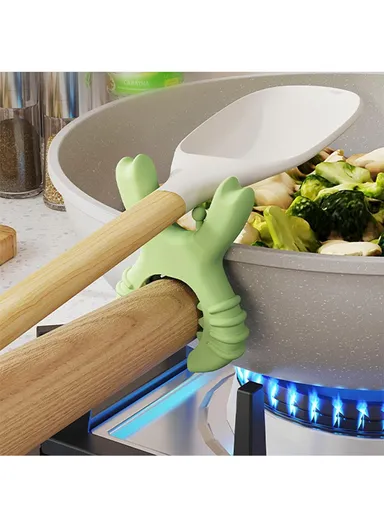 Non-Slip Silicone Kitchen Use Clip Stand, Multi-Function Pot &amp; Utensil Holder (L9 x W7 x H2)cm - Green