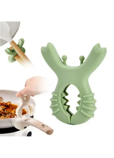Non-Slip Silicone Kitchen Use Clip Stand, Multi-Function Pot &amp; Utensil Holder (L9 x W7 x H2)cm - Green