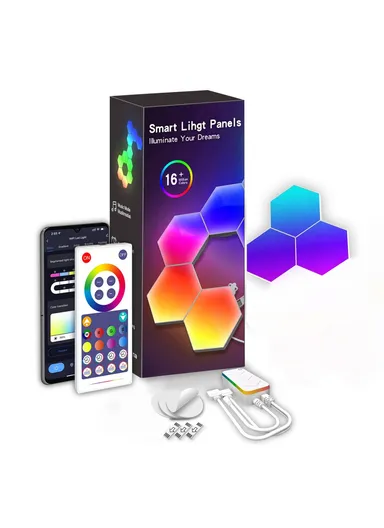 3-Pcs DIY Hexagonal Honeycomb LED Light RGBIC LED Wall Lamp with Smart APP Voice Control 