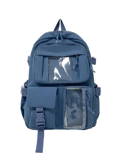 Nylon Backpack Students School Book Bag Travel Shoulders Bag - Blue