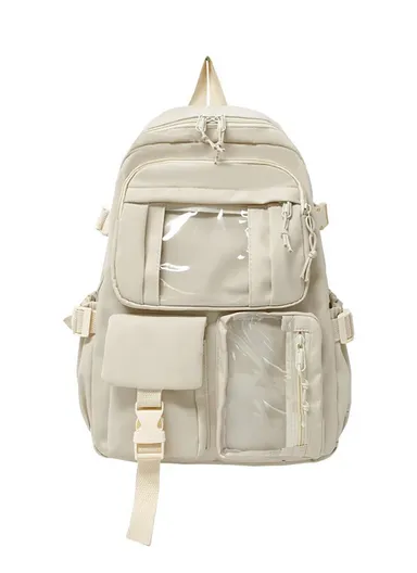 Nylon Backpack Students School Book Bag Travel Shoulders Bag - Beige