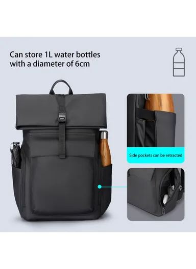 13.2L Business Oxford Cloth Shoulders Bag Laptop Storage Backpack Large Daypack with Magnetic Button MR9366SJ (W30 x D13 x H42)cm - Black