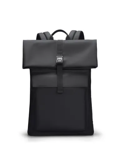 11.5L Magnetic Button Shoulders Bag, Adjustable Straps Business Oxford Cloth Laptop Storage Backpack, Large Travel Bag MR9366 (W30 x D13 x H42)cm - Black