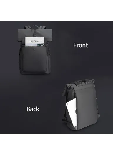 11.5L Magnetic Button Shoulders Bag, Adjustable Straps Business Oxford Cloth Laptop Storage Backpack, Large Travel Bag MR9366 (W30 x D13 x H42)cm - Black