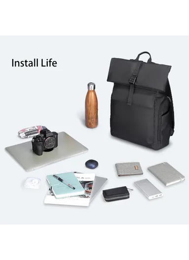 11.5L Magnetic Button Shoulders Bag, Adjustable Straps Business Oxford Cloth Laptop Storage Backpack, Large Travel Bag MR9366 (W30 x D13 x H42)cm - Black