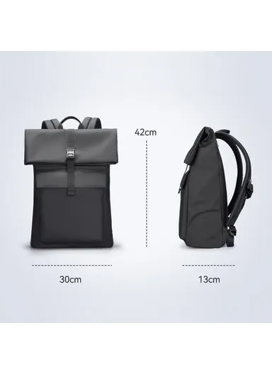 11.5L Magnetic Button Shoulders Bag, Adjustable Straps Business Oxford Cloth Laptop Storage Backpack, Large Travel Bag MR9366 (W30 x D13 x H42)cm - Black