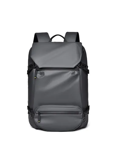 Men's Laptop Backpack Waterproof Leather Film Nylon Cloth Travel Shoulders Bag 1-2858 (W31 x D12 x H42)cm - Grey 