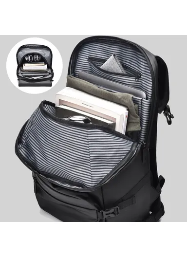 Men's Laptop Backpack Waterproof Leather Film Nylon Cloth Travel Shoulders Bag 1-2858 (W31 x D12 x H42)cm - Grey 