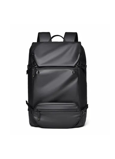 Men's Laptop Backpack Waterproof Leather Film Nylon Cloth Travel Shoulders Bag 1-2858 (W31 x D12 x H42)cm - Black