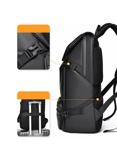 Men's Laptop Backpack Waterproof Leather Film Nylon Cloth Travel Shoulders Bag 1-2858 (W31 x D12 x H42)cm - Black