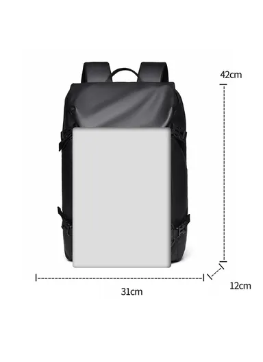 Men's Laptop Backpack Waterproof Leather Film Nylon Cloth Travel Shoulders Bag 1-2858 (W31 x D12 x H42)cm - Black