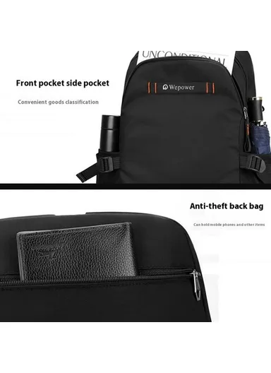 Men Travel Commute Laptop Backpack Nylon Large Capacity Student Casual Daypack 8107 - Black