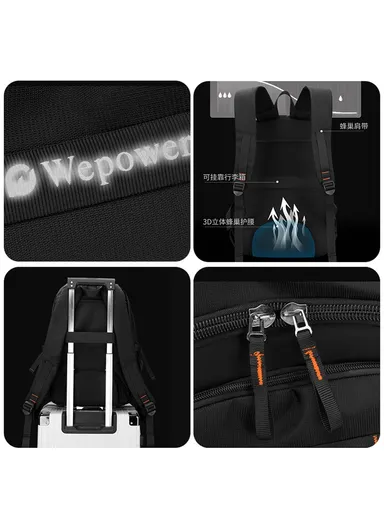 Men Travel Commute Laptop Backpack Nylon Large Capacity Student Casual Daypack 8107 - Black