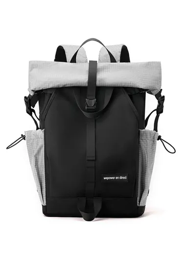 Roll Top Unisex Backpack, Waterproof Nylon Travel Shoulder Bag, Honeycomb Breathable Shoulder Back &amp; Shoulder Strap Backpack 6631 36-55L (L29 x D15 x H44)cm - Grey