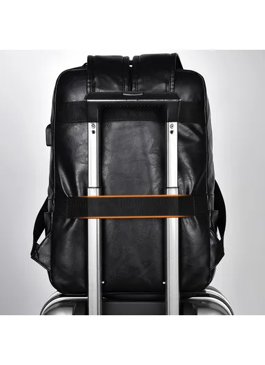 20-35L Men's PU Leather USB Port  Laptop Backpack, Travel Bag Dual Shoulders Bag Daypack B677 (W28 x D14 x H40)cm - Grey