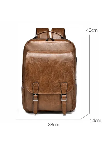 20-35L Men's PU Leather USB Port  Laptop Backpack, Travel Bag Dual Shoulders Bag Daypack B677 (W28 x D14 x H40)cm - Grey