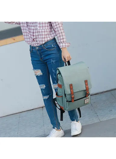 Retro Nylon Oxford Cloth Backpack – Dual Shoulder Laptop &amp; Clothes Bag with USB Charging Port -Light Gold Zipper -Dark Blue