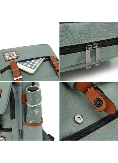 Retro Nylon Oxford Cloth Backpack Laptop Clothes Dual Shoulders Bag with USB Charging Port - Light Gold Zipper &amp; Full Black