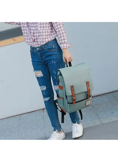 Retro Nylon Oxford Cloth Backpack Laptop Clothes Dual Shoulders Bag with USB Charging Port - Light Gold Zipper &amp; Full Black