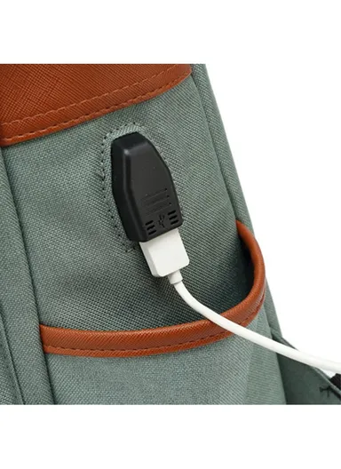 Retro Nylon Oxford Cloth Backpack Laptop Clothes Dual Shoulders Bag with USB Charging Port - Light Gold Zipper &amp; Full Black