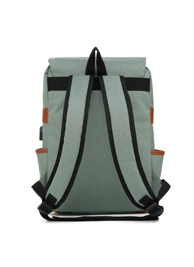 Retro Nylon Oxford Cloth Backpack Laptop Clothes Dual Shoulders Bag with USB Charging Port - Light Gold Zipper &amp; Full Black