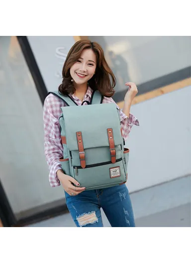 Retro Nylon Oxford Cloth Backpack – Dual Shoulder Laptop &amp; Clothes Bag with USB Charging Port-Black Zipper -Full Black