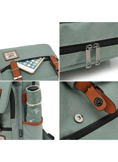 Retro Nylon Oxford Cloth Backpack – Dual Shoulder Laptop &amp; Clothes Bag with USB Charging Port-Light Gold Zipper -Grey