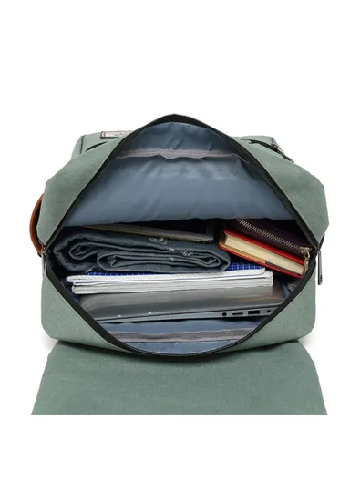Retro Nylon Oxford Cloth Backpack – Dual Shoulder Laptop &amp; Clothes Bag with USB Charging Port-Light Gold Zipper -Grey