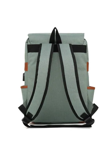 Retro Nylon Oxford Cloth Backpack – Dual Shoulder Laptop &amp; Clothes Bag with USB Charging Port - Light Gold Zipper - Light Green