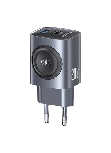 3 in 1 Fast Charger Apple Watch USB-A + USB-C GaN PD 20W Fast Charging Phone Adapter CC293 T67 - EU Plug