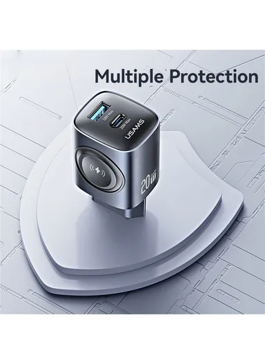 3 in 1 Fast Charger Apple Watch USB-A + USB-C GaN PD 20W Fast Charging Phone Adapter CC293 T67 - EU Plug