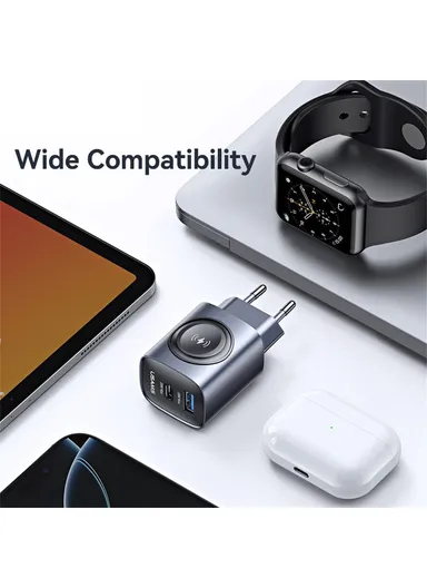 3 in 1 Fast Charger Apple Watch USB-A + USB-C GaN PD 20W Fast Charging Phone Adapter CC293 T67 - EU Plug