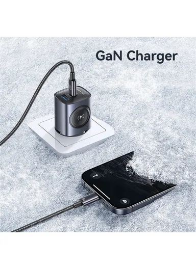 3 in 1 Fast Charger Apple Watch USB-A + USB-C GaN PD 20W Fast Charging Phone Adapter CC293 T67 - EU Plug