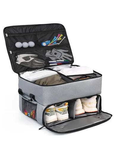 Folding Golf Organizer Bag Portable Clothing Storage Case with Shoes Compartment LI2158 - Light Grey