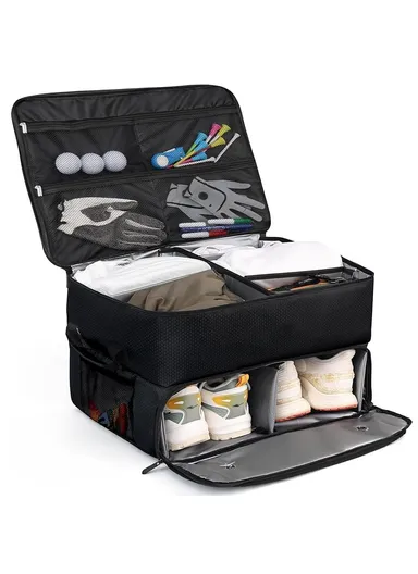 Folding Golf Organizer Bag Portable Clothing Storage Case with Shoes Compartment LI2158 - Black