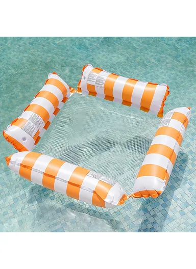 Inflatable Floating Lounger Foldable Backrest Stripe Water Hammock For Adults Pool Float 4 Tube Design - Orange