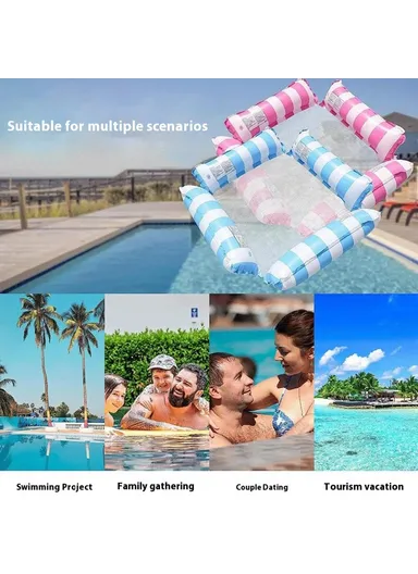 Inflatable Floating Lounger Foldable Backrest Stripe Water Hammock For Adults Pool Float 4 Tube Design - Orange