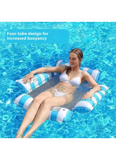 Inflatable Floating Lounger Foldable Backrest Stripe Water Hammock For Adults Pool Float 4 Tube Design - Orange