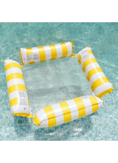 Inflatable Floating Lounger Foldable Backrest Stripe Water Hammock For Adults Pool Float 4 Tube Design - Yellow