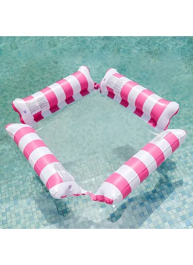 Inflatable Floating Lounger Foldable Backrest Stripe Water Hammock For Adults Pool Float 4 Tube Design - Rose