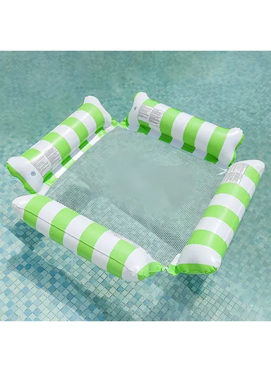 Inflatable Floating Lounger Foldable Backrest Stripe Water Hammock For Adults Pool Float 4 Tube Design - Green