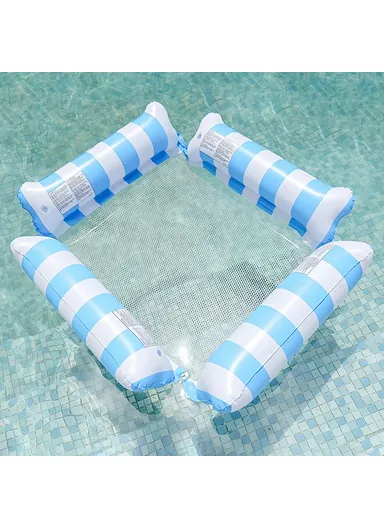 Inflatable Floating Lounger Foldable Backrest Stripe Water Hammock For Adults Pool Float 4 Tube Design - Baby Blue