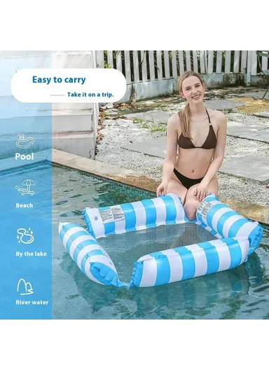 Inflatable Floating Lounger Foldable Backrest Stripe Water Hammock For Adults Pool Float 4 Tube Design - Baby Blue