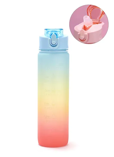1000ml Large-Capacity Leakproof Fitness Drinking BPA Free Water Bottle With Time Marker - Pink / With Straw