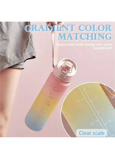 1000ml Large-Capacity Leakproof Fitness Drinking BPA Free Water Bottle With Time Marker - Pink / With Straw