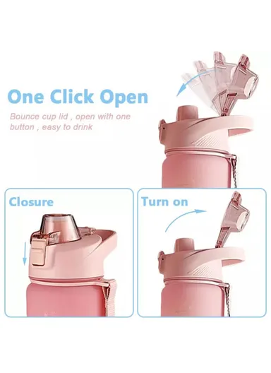 1000ml Large-Capacity Leakproof Fitness Drinking BPA Free Water Bottle With Time Marker - Pink / With Straw