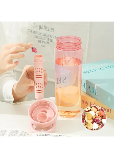 1000ml Gradient Color Drinking Cup Outdoor Portable Water Bottle with Tea Divider - Raspberry Pink