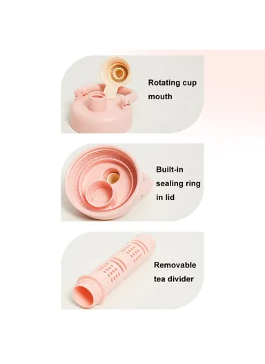 1000ml Gradient Color Drinking Cup Outdoor Portable Water Bottle with Tea Divider - Raspberry Pink